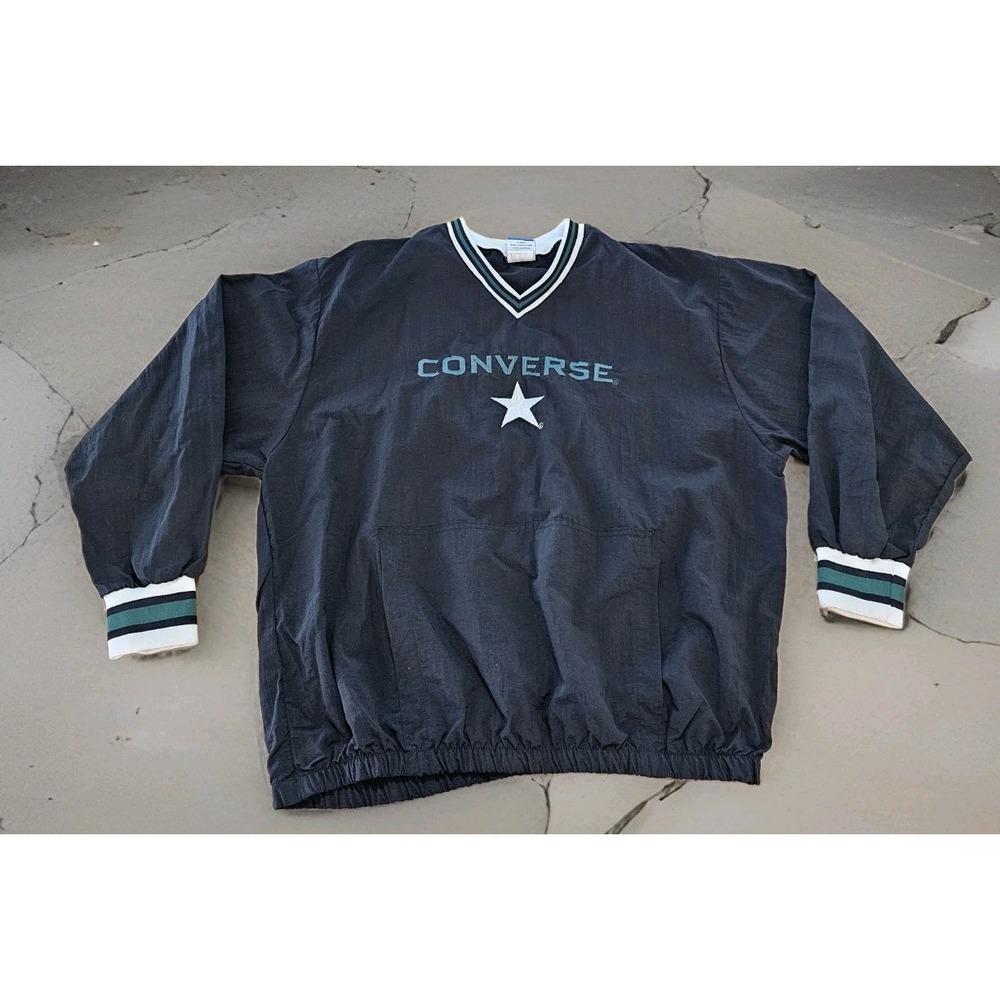 Vintage Converse All Star Pullover‎ Windbreaker XL Jacket Green Black White